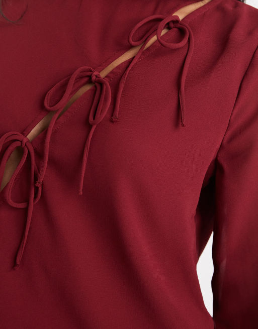 ONLY - Top met asymmetrisch strikdetail in bordeauxrood, 3 van 4