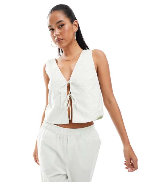 ONLY - Top met gestrikte voorkant in groene gingham ruit, deel van co-ord set - view 1