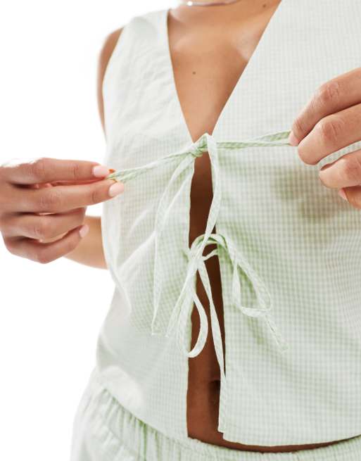 ONLY - Top met gestrikte voorkant in groene gingham ruit, deel van co-ord set, 2 van 4