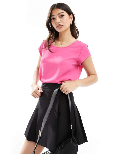 ONLY - Top met korte mouwen en ritsje op de rug in roze - view 1