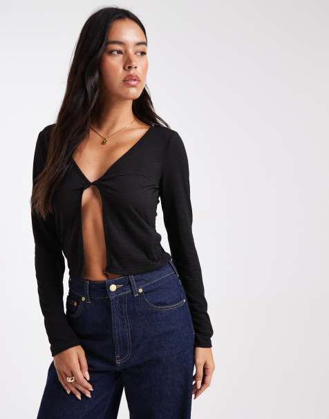 ONLY - Top met lange mouwen en gedraaide voorkant in zwart - view 1
