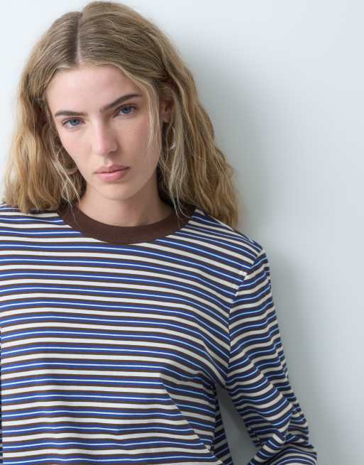 ONLY top met lange mouwen in blauw- en bruine strepen, 3 van 4