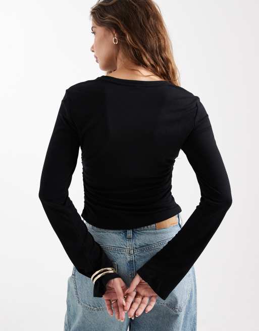 Only - Top met textuur en gerimpeld detail in zwart, 4 van 4