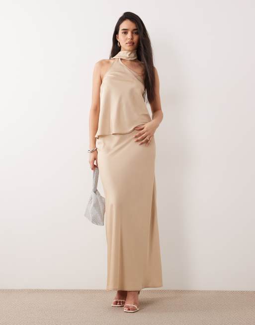 ONLY - Top monospalla beige con dettaglio foulard in coordinato