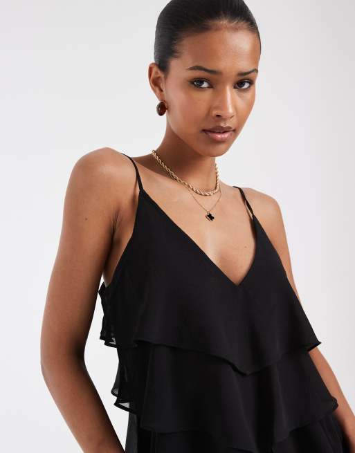 ONLY - Top negro de tirantes con volantes, 3 de 4