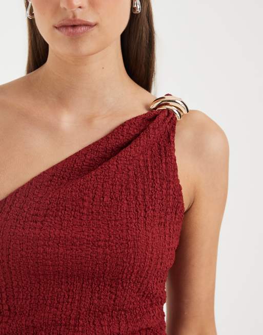 ONLY - Top rosso scuro testurizzato stropicciato asimmetrico in coordinato, 3 di 4