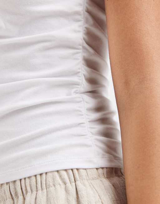 Only - Top senza maniche arricciato bianco, 3 di 4