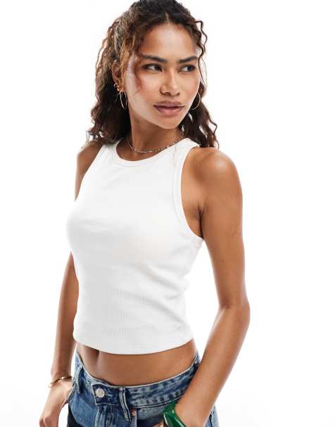 ONLY - Top senza maniche bianco a coste con reggiseno integrato - view 1