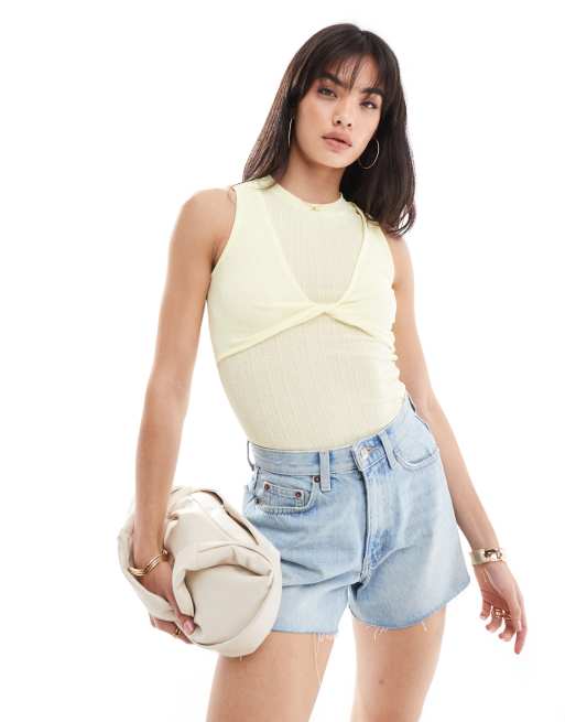 ONLY - Top transparent torsadé devant - Jaune clair 