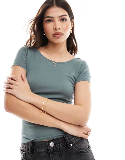 Only - Top verde azzurro con scollo rotondo  