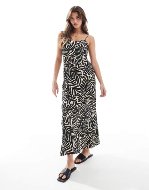 ONLY – Trägerkleid mit schwarzem Palmenprint - view 1