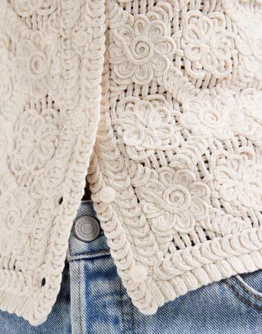 ONLY – Trägertop aus Häkelstrick in Ecru, 3 von 4