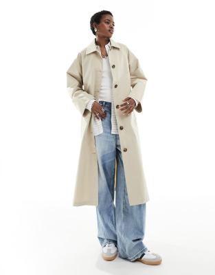 ONLY - Trench beige testurizzato taglio lungo 