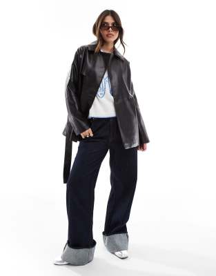 Only - Trench-coat court en similicuir - Noir