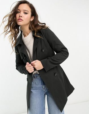 Only button detail short trench coat in black - ASOS Price Checker