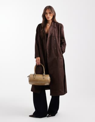 ONLY - Trenchcoat aus Wildlederimitat in Schokobraun-Brown
