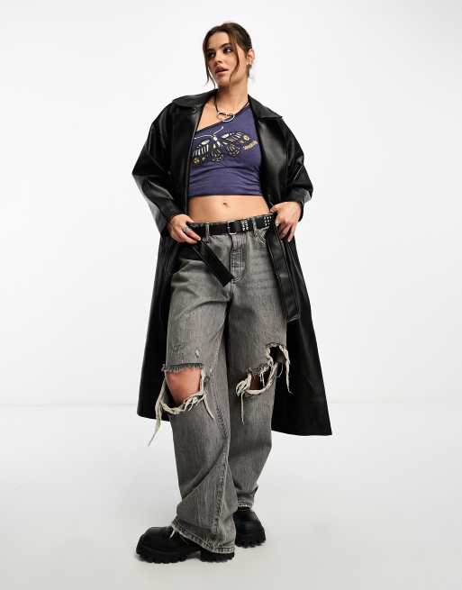 Only - Trenchcoat met ceintuur van imitatieleer in zwart , 4 van 4