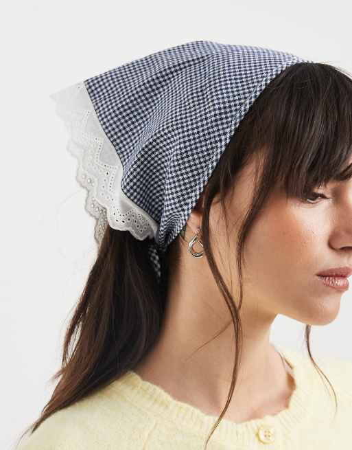 ONLY triangle head scarf in blue gingham, 2 of 3