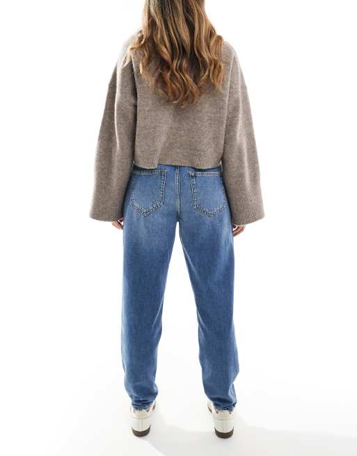 ONLY Troy high waist carrot fit jeans in mid blue , 2 of 5