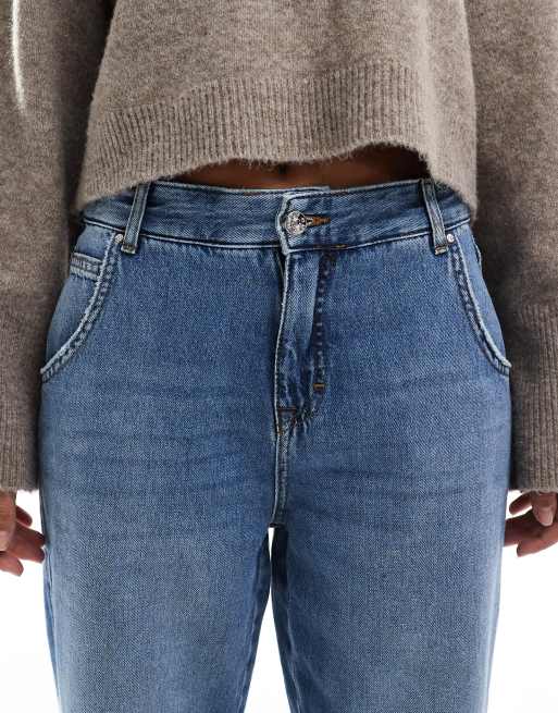 ONLY Troy high waist carrot fit jeans in mid blue , 5 of 5