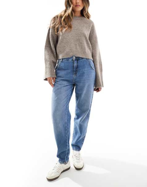 ONLY Troy high waist carrot fit jeans in mid blue 