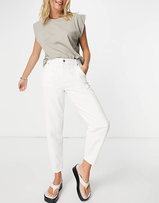 Only troy tapered leg jeans with high waist in ecru