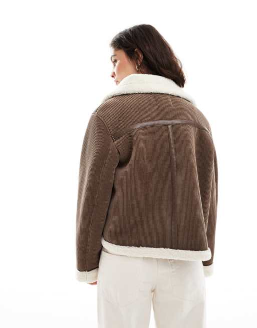 ONLY trucker coat with teddy trim in light brown, 4 of 4