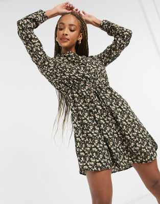 Only tunic dress with long sleeves in floral print-Black