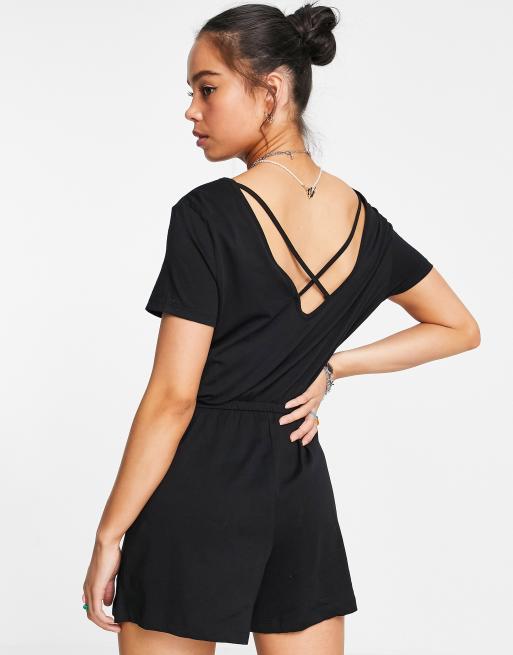 Only - Tuta corta con maglietta in jersey di cotone nera - BLACK