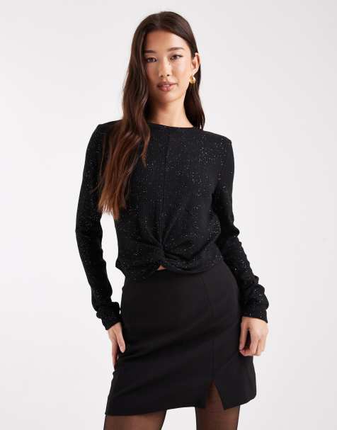 ONLY twist front crop top in black glitter