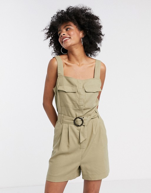 Only utility playsuit with belted waist in beige