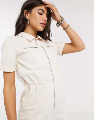 cream utility playsuit