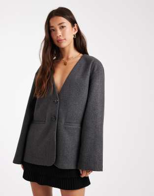 ONLY V-neck coatigan in charcoal-Gray