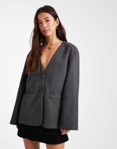 ONLY v-neck coatigan in charcoal - view 1