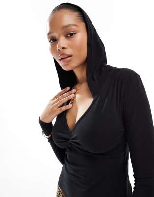 ONLY v-neck hooded top in black | ASOS