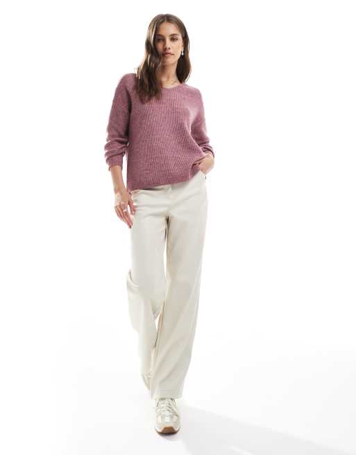 ONLY v neck jumper in dark pink, 2 of 4