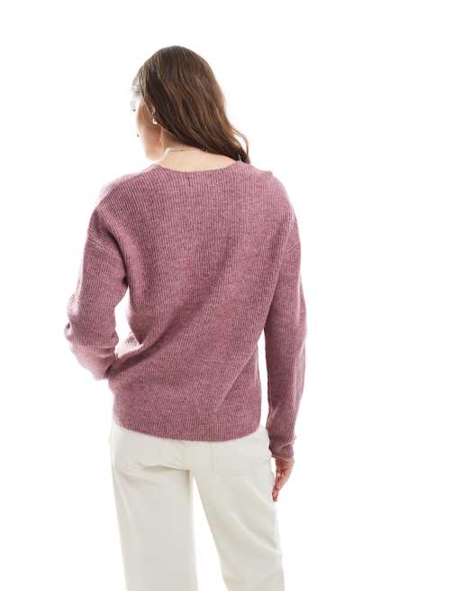 ONLY v neck jumper in dark pink, 4 of 4