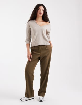 Only V-neck Knit Top In Neutral