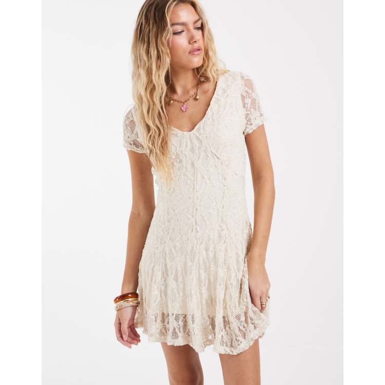 ONLY v-neck lace mini dress in white | ASOS