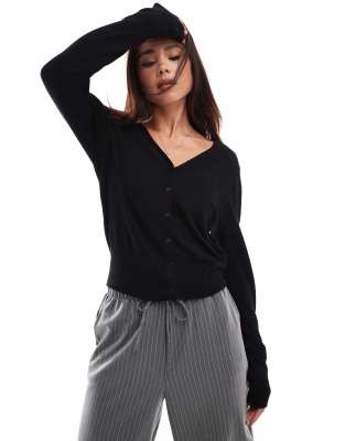 v-neck light weight knitted cardigan in black