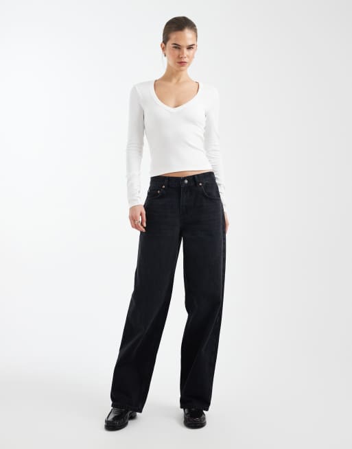ONLY v neck long sleeve boxy top in white, 2 of 4