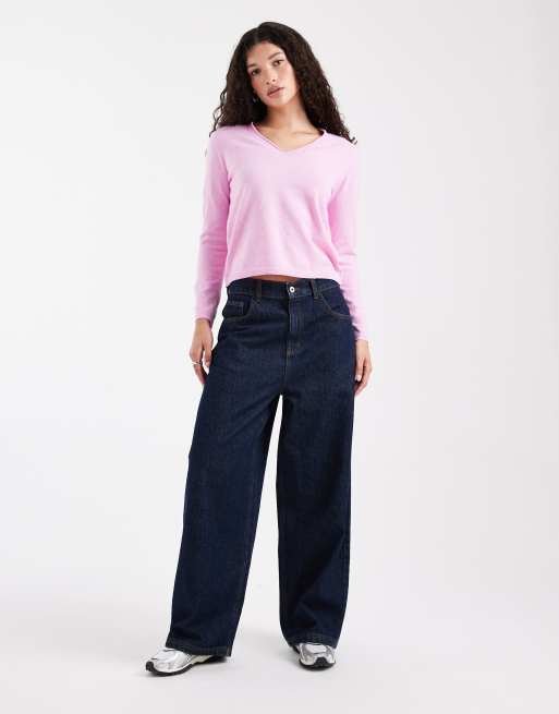 ONLY v-neck long sleeve knitted top in pink, 2 of 4