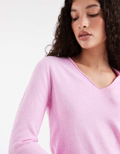 ONLY v-neck long sleeve knitted top in pink, 4 of 4