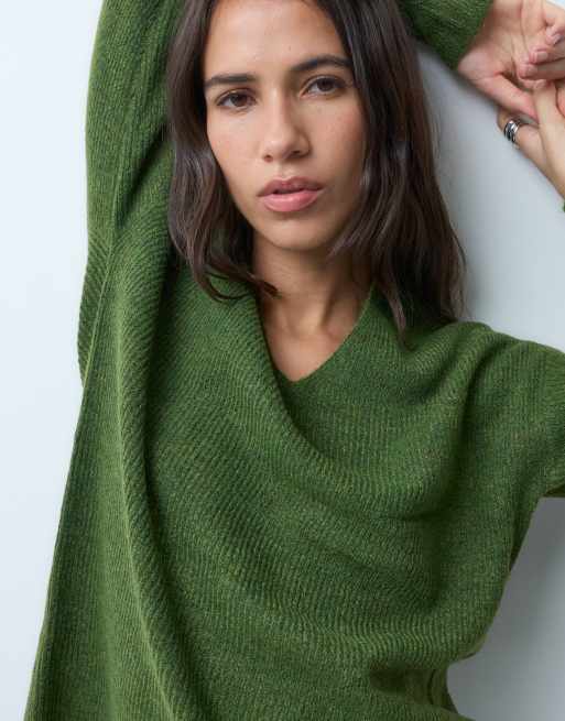 ONLY v neck long sleeve pullover knit jumper in dark grey, 3 of 4