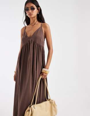 Only V-neck Maxi Dress In Brown