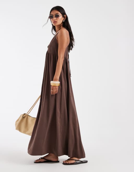 ONLY v-neck maxi dress in chocolate brown, 2 of 4