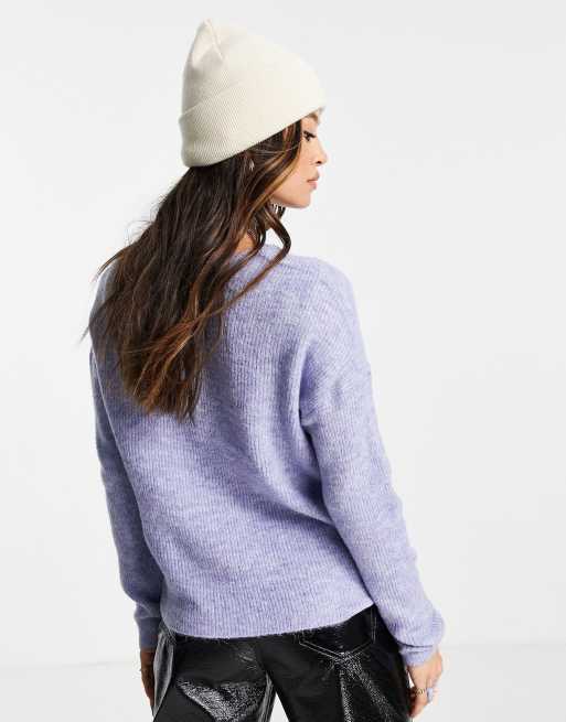 Only V neck oversized jumper in blue marl, 2 of 4