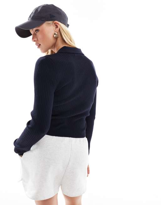 ONLY v-neck polo in navy, 4 of 4