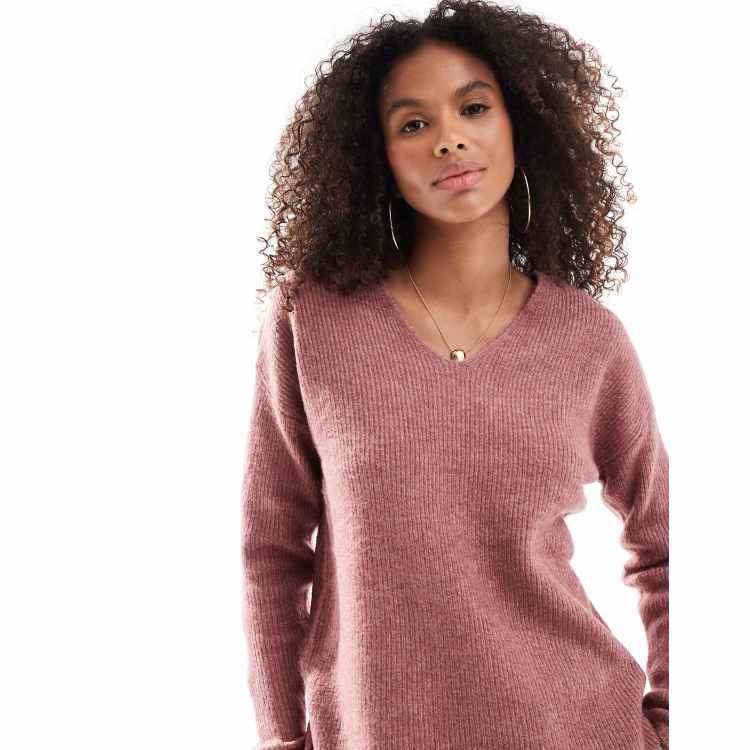 ONLY v neck slouchy jumper in dark pink