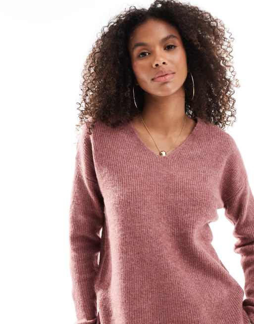 ONLY v neck slouchy jumper in dark pink | ASOS